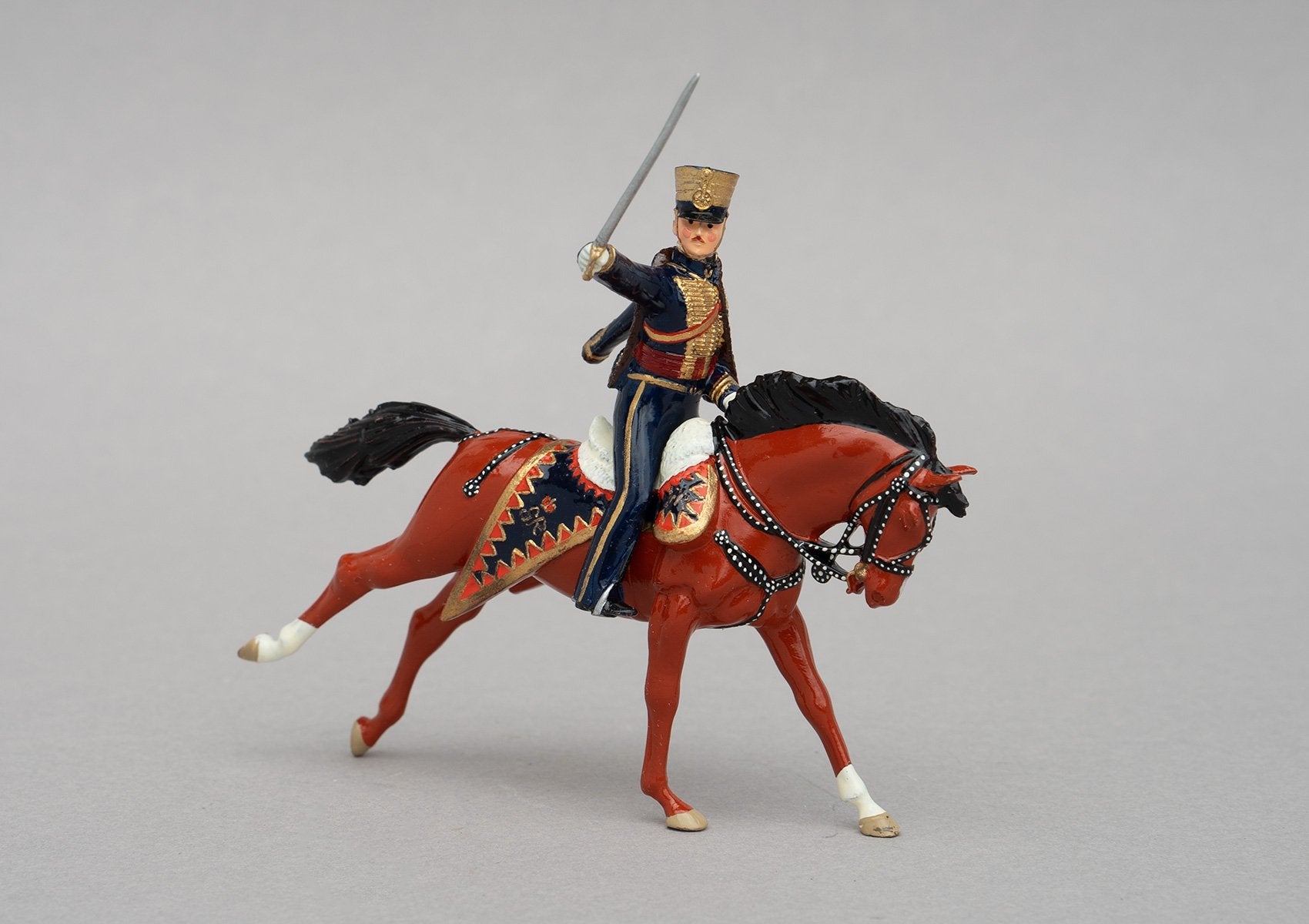Set 114 Earl of Uxbridge, Waterloo, 1815 | British Cavalry | Napoleonic Wars | British commander of cavalry and artillery Napoleonic Wars, Waterloo. Dressed in the uniform of the 7th Hussars. Single mounted officer with sabre on bay horse | Waterloo | © Imperial Productions | Sculpt by David Cowe