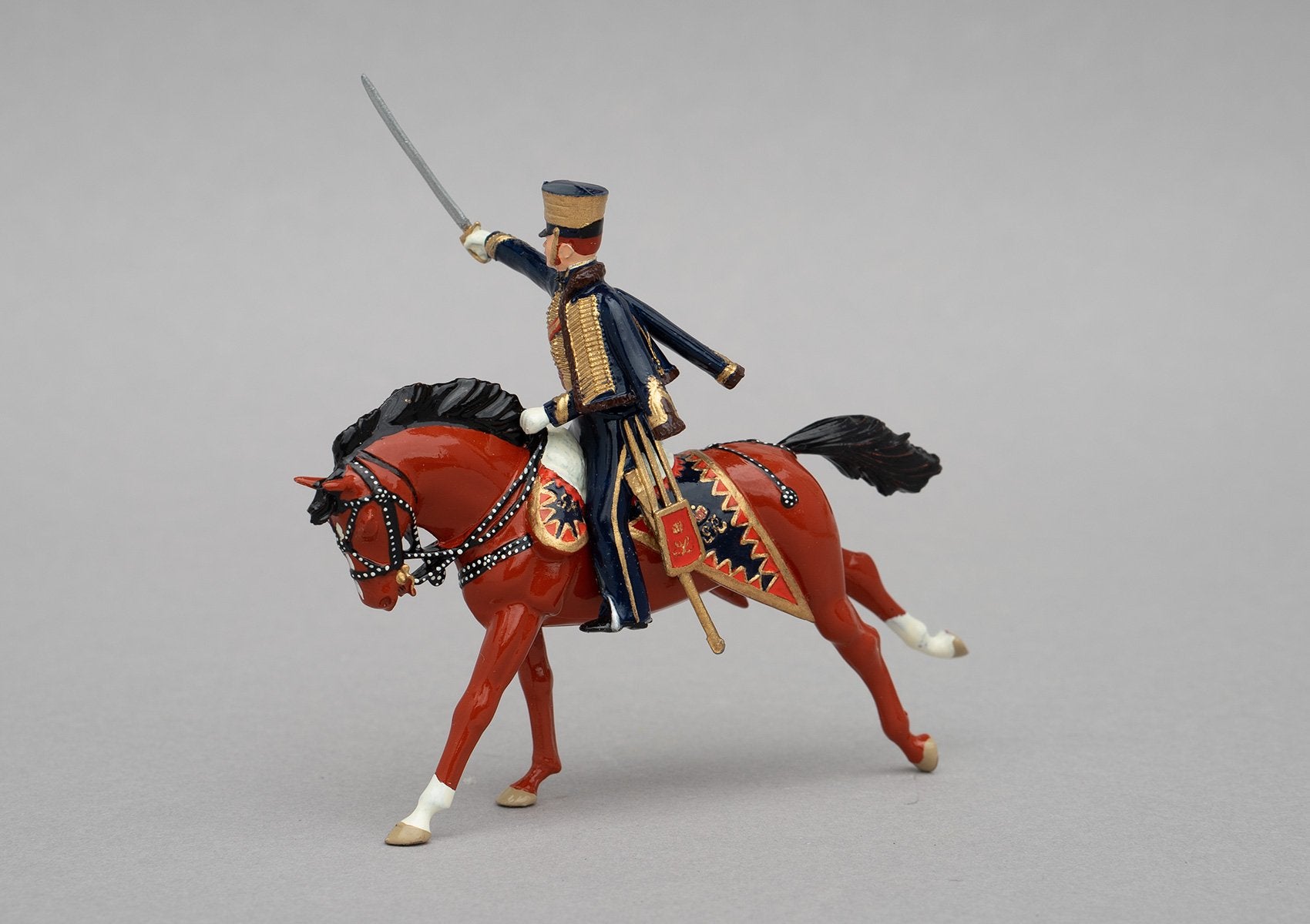 Set 114 Earl of Uxbridge, Waterloo, 1815 | British Cavalry | Napoleonic Wars | British commander of cavalry and artillery Napoleonic Wars, Waterloo. Dressed in the uniform of the 7th Hussars. Single mounted officer with sabre on bay horse | Waterloo | © Imperial Productions | Sculpt by David Cowe
