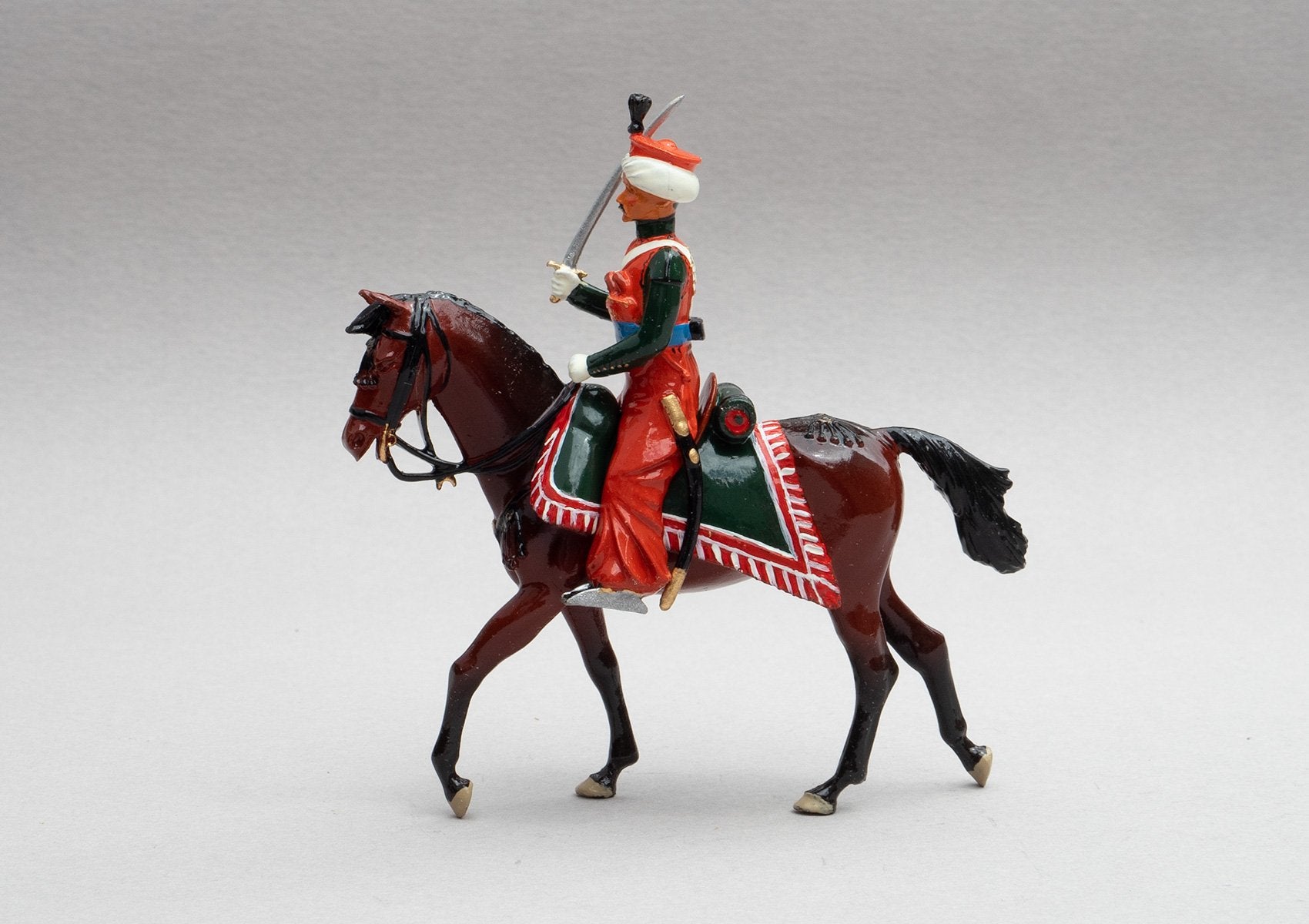 Set 117 Marmelukes | French Cavalry | Napoleonic Wars | Single mounted cavalry figure. His uniform is of Syrian and Turkish Mameluke pattern; turban, sleeved chemise, arab sash, charoual-style trousers, and Mameluke sabre | Waterloo | © Imperial Productions | Sculpt by David Cowe