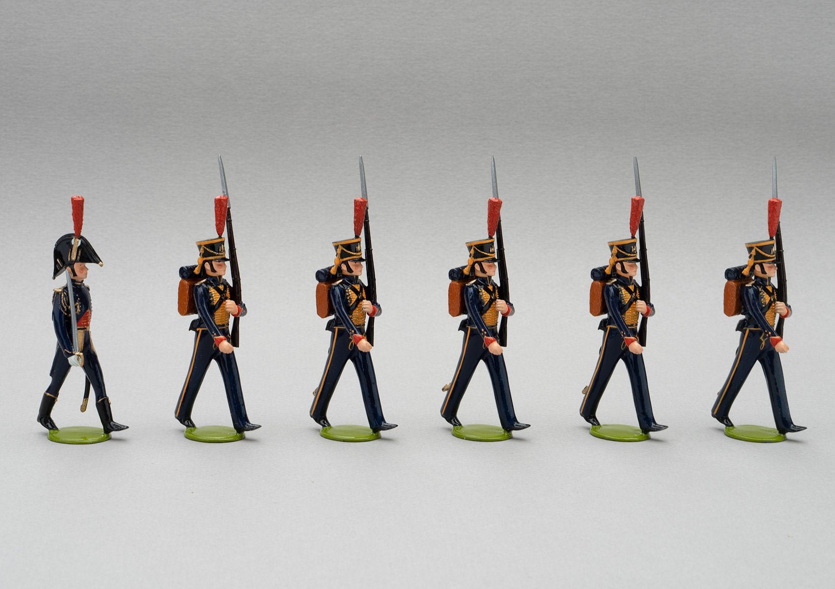 Set 125 Seamen of the Guard | French Infantry | Napoleonic Wars | Marins de la Garde French Naval Infantry.  This set comprises six men marching at slope arms | Waterloo | © Imperial Productions | Sculpt by David Cowe