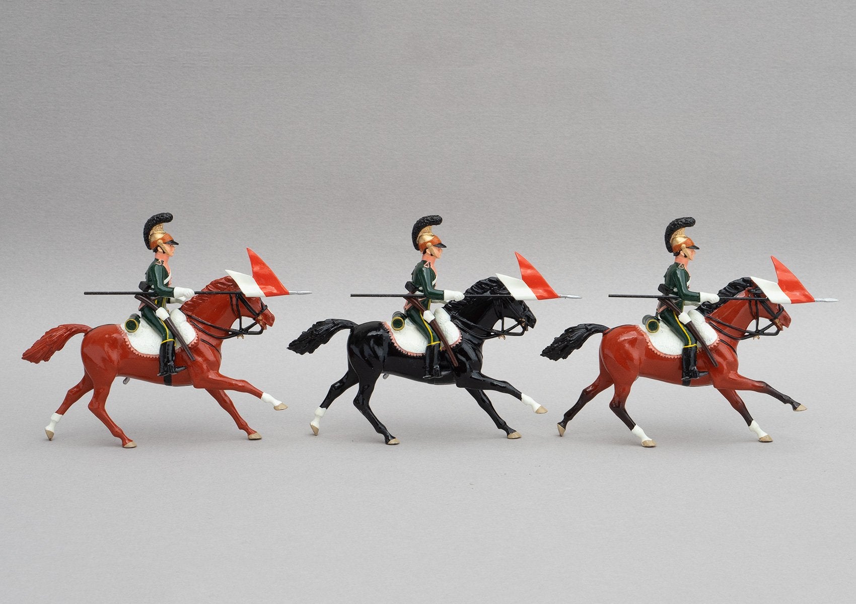 Set 131 3rd Chevau-Legers Lancers | French Cavalry | Napoleonic Wars | Commanded by Colonel Martigue, and attached to the 1st Corps of the Grande Armee. Three mounted cavalrymen lances adorned with red and white pennants | Waterloo | © Imperial Productions | Sculpt by David Cowe
