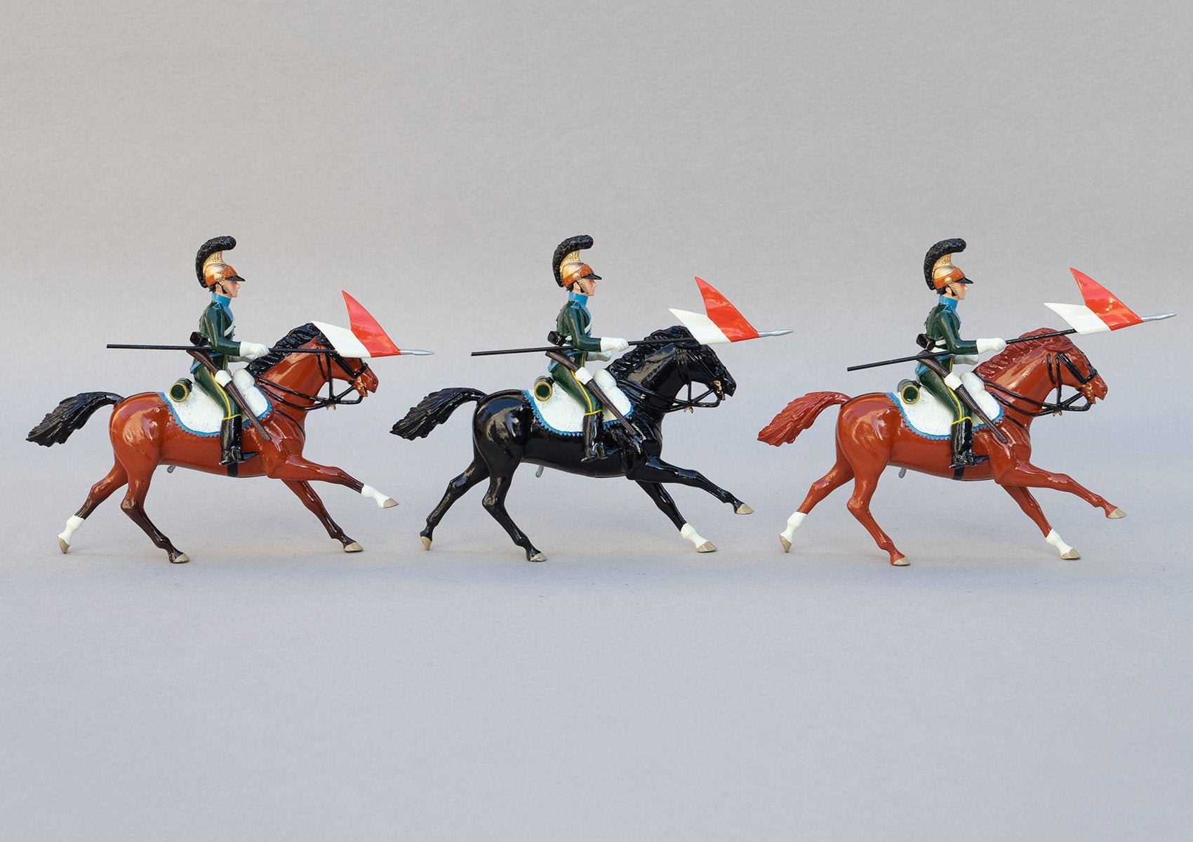 Set 133 5th Chevau-Legers Lancers | French Cavalry | Napoleonic Wars | At Quatre Bras the Lancers were came close to capturing the Duke of Wellington Three mounted cavalrymen lances adorned with red and white pennants | Waterloo | © Imperial Productions | Sculpt by David Cowe