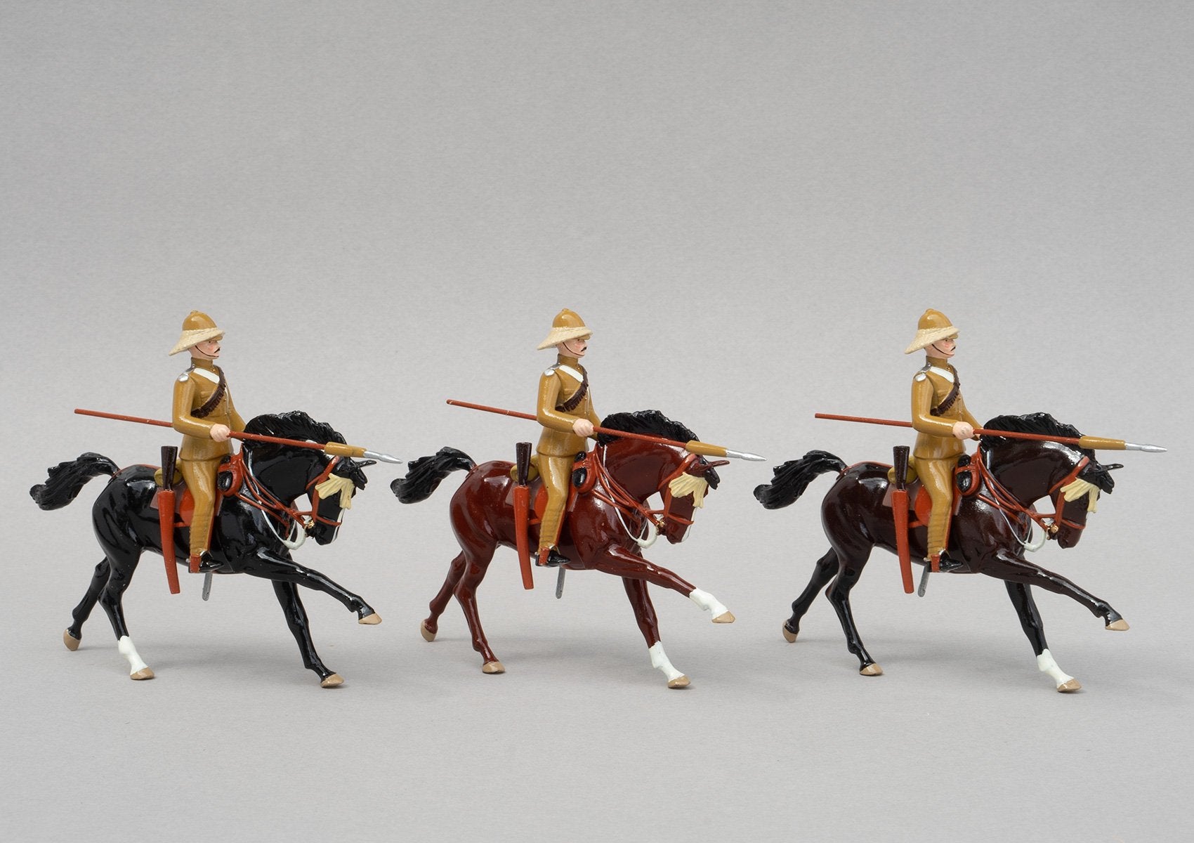 Set 141 21st Lancers, Battle of Omdurman 1898 | British Cavalry | Sudan War | Three mounted khaki cavalry with spears and rifles | Omdurman, Relief of Gordon, Nile River | © Imperial Productions | Sculpt by David Cowe