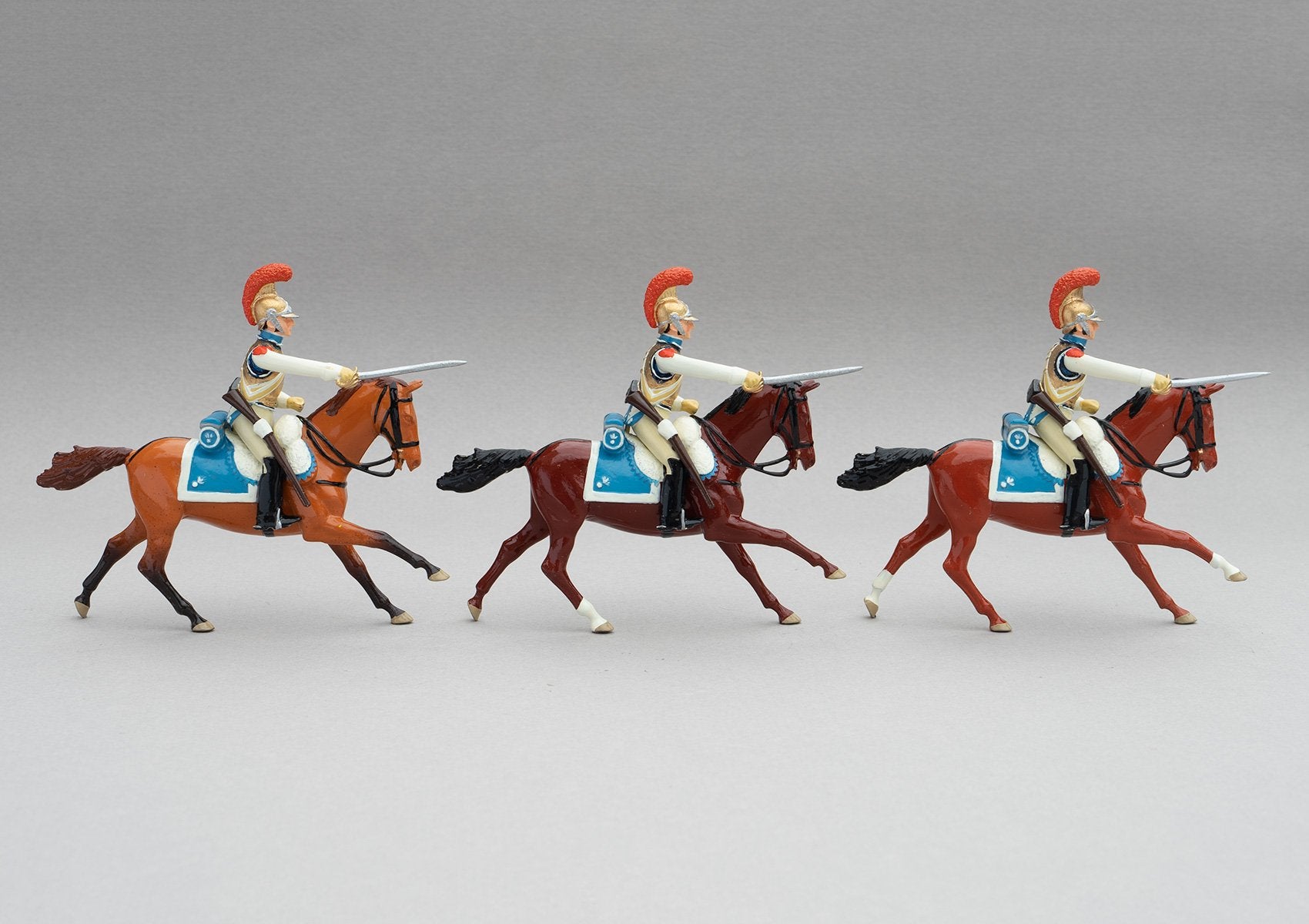 Set 144 Carabiners | French Cavalry | Napoleonic Wars | Three mounted heavy cavalrymen with sabres drawn | Waterloo | © Imperial Productions | Sculpt by David Cowe