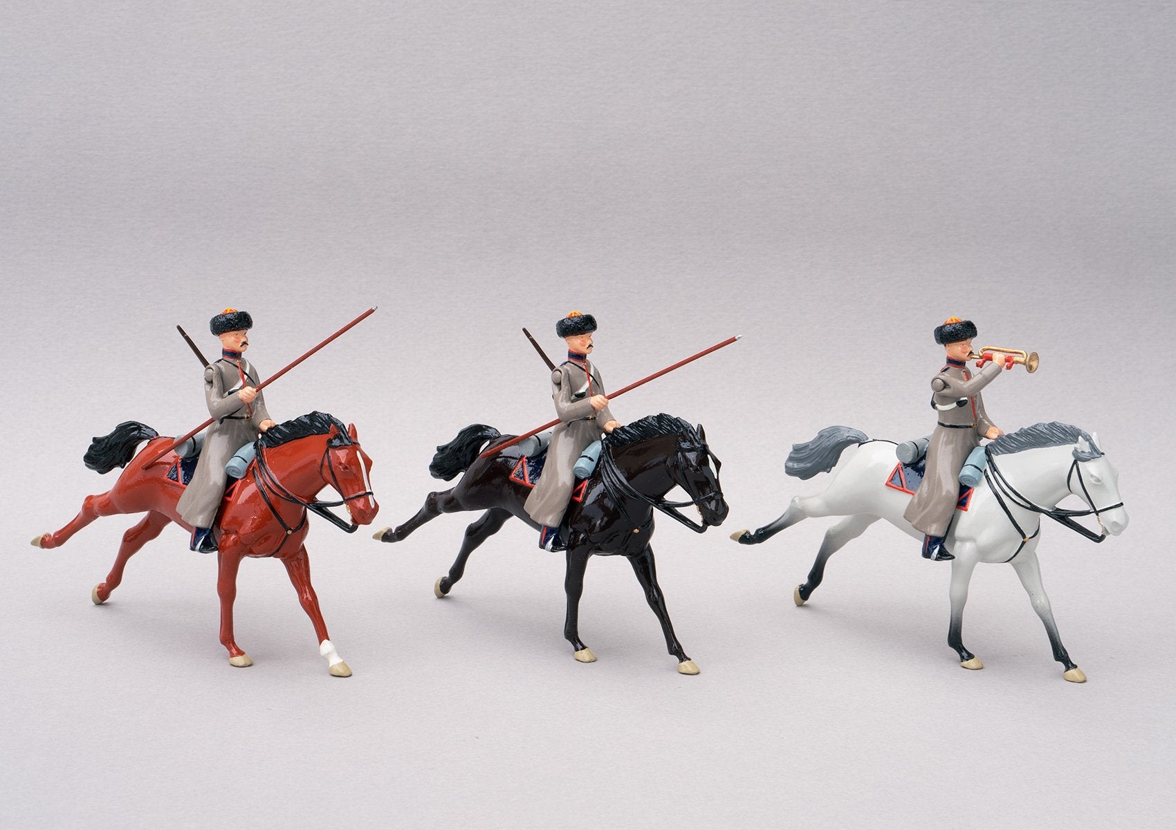 Set 86 53rd Don Cossack Cavalry 1854 | Russian Cavalry | Crimean War | Three mounted cossacks.  One bugler two Cossack troopers | Balaclava, Sevastapol, Alma | © Imperial Productions | Sculpt by David Cowe