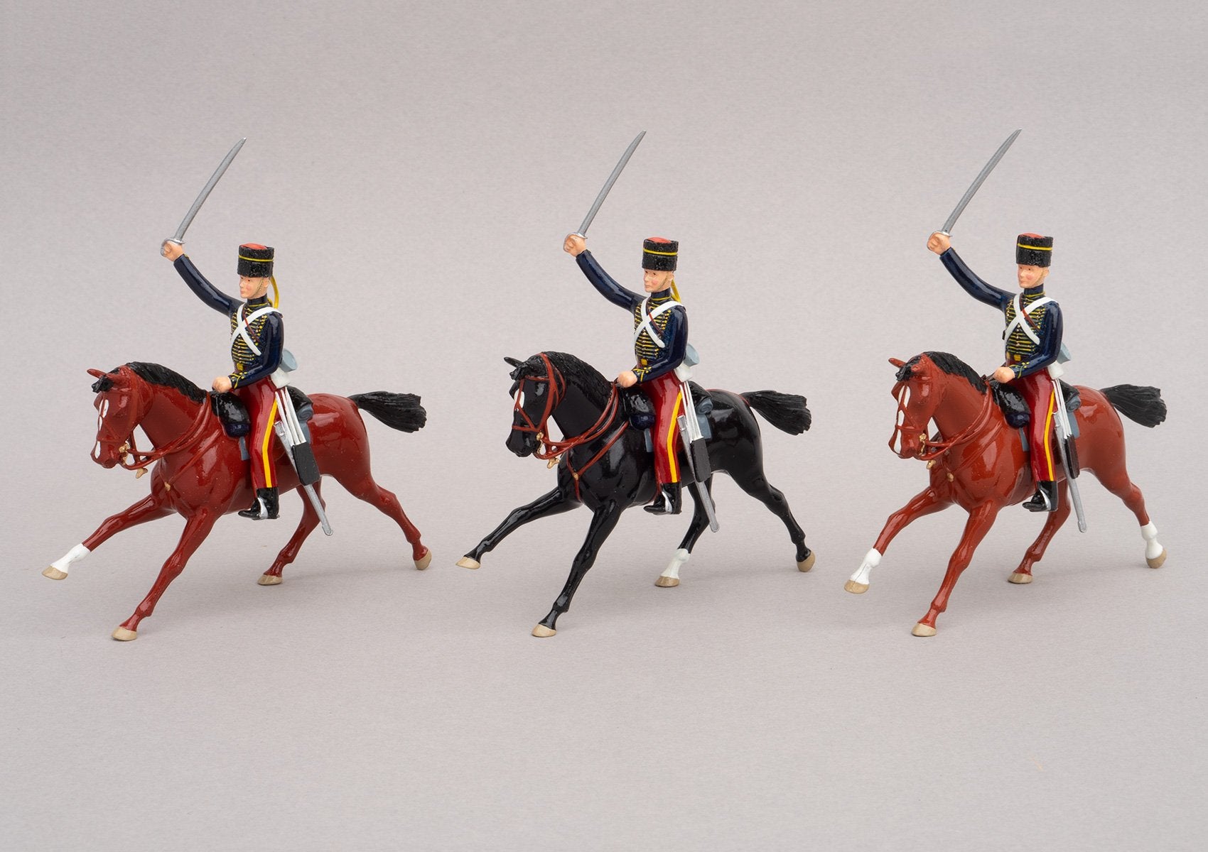 Set 88 11th Hussars 1854 | British Cavalry | Crimean War | Three mounted Hussars, with sabres drawn | Balaclava, Sevastapol, Alma, Charge of the Light Brigade | © Imperial Productions | Sculpt by David Cowe