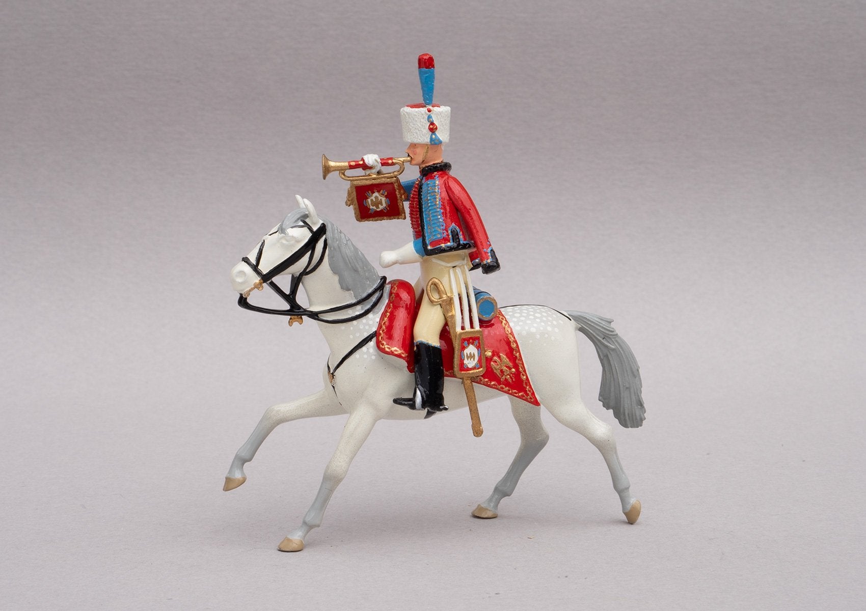 Set 101 Chasseurs à Cheval, Trumpeter | French | Napoleonic Wars | Mounted trumpeter on a grey horse | Waterloo | © Imperial Productions | Sculpt by David Cowe