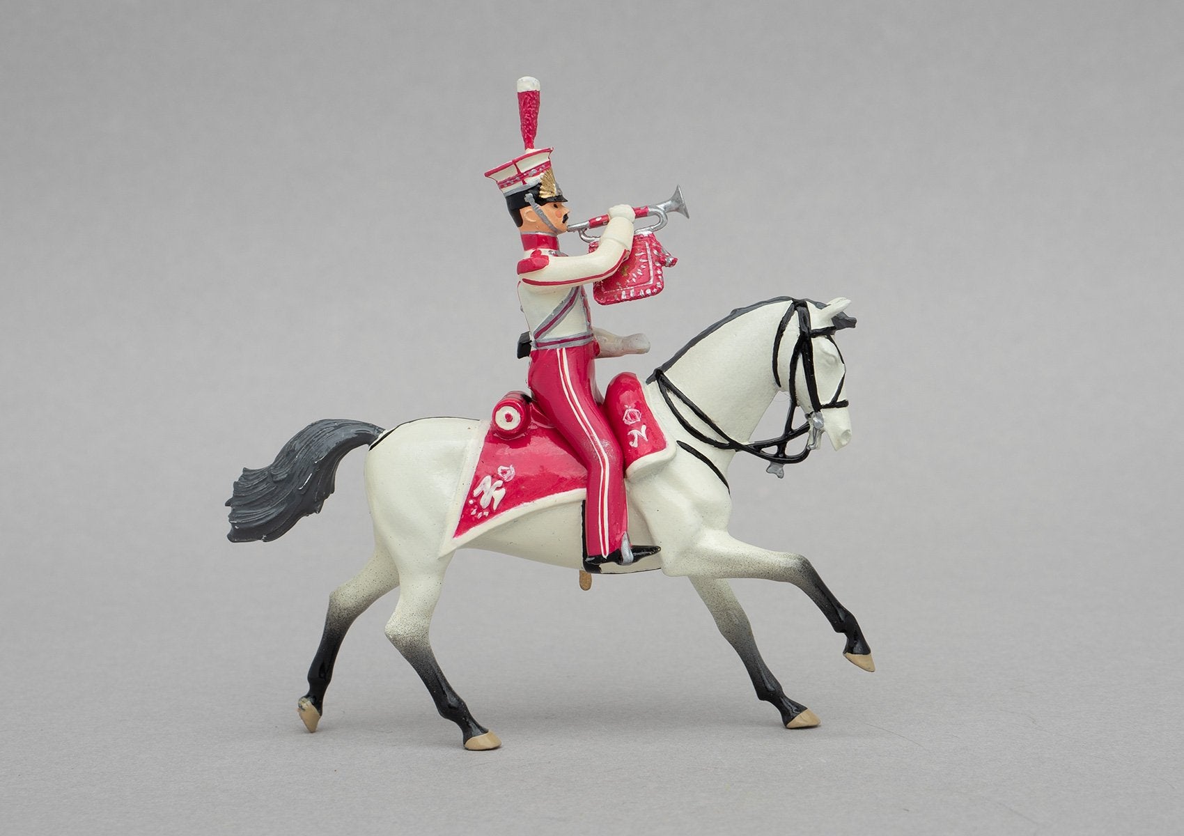 Set 103 Polish Lancers, Trumpeter | Cavalry | Napoleonic Wars | Single mounted figure with trumpet on grey horse | Waterloo | © Imperial Productions | Sculpt by David Cowe