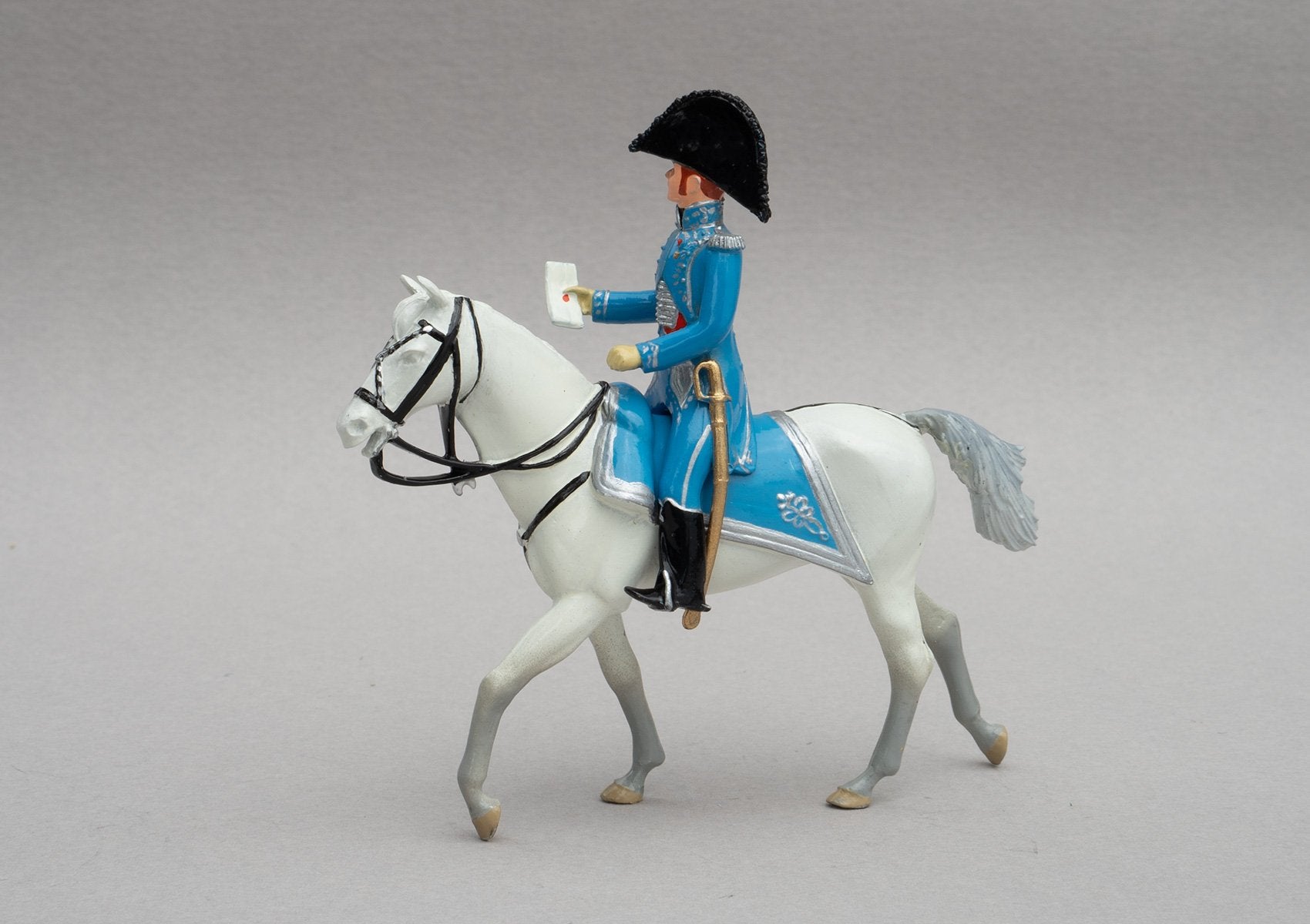 Set 109 Baron Gourgaud, 1st Empire | French | Napoleonic Wars | Aide-de-Camp to Napoleon whom he served at Waterloo.  Napoleonic Wars, Waterloo.  Single mounted officer on grey horse.  Cornflower blue uniform | Waterloo | © Imperial Productions | Sculpt by David Cowe