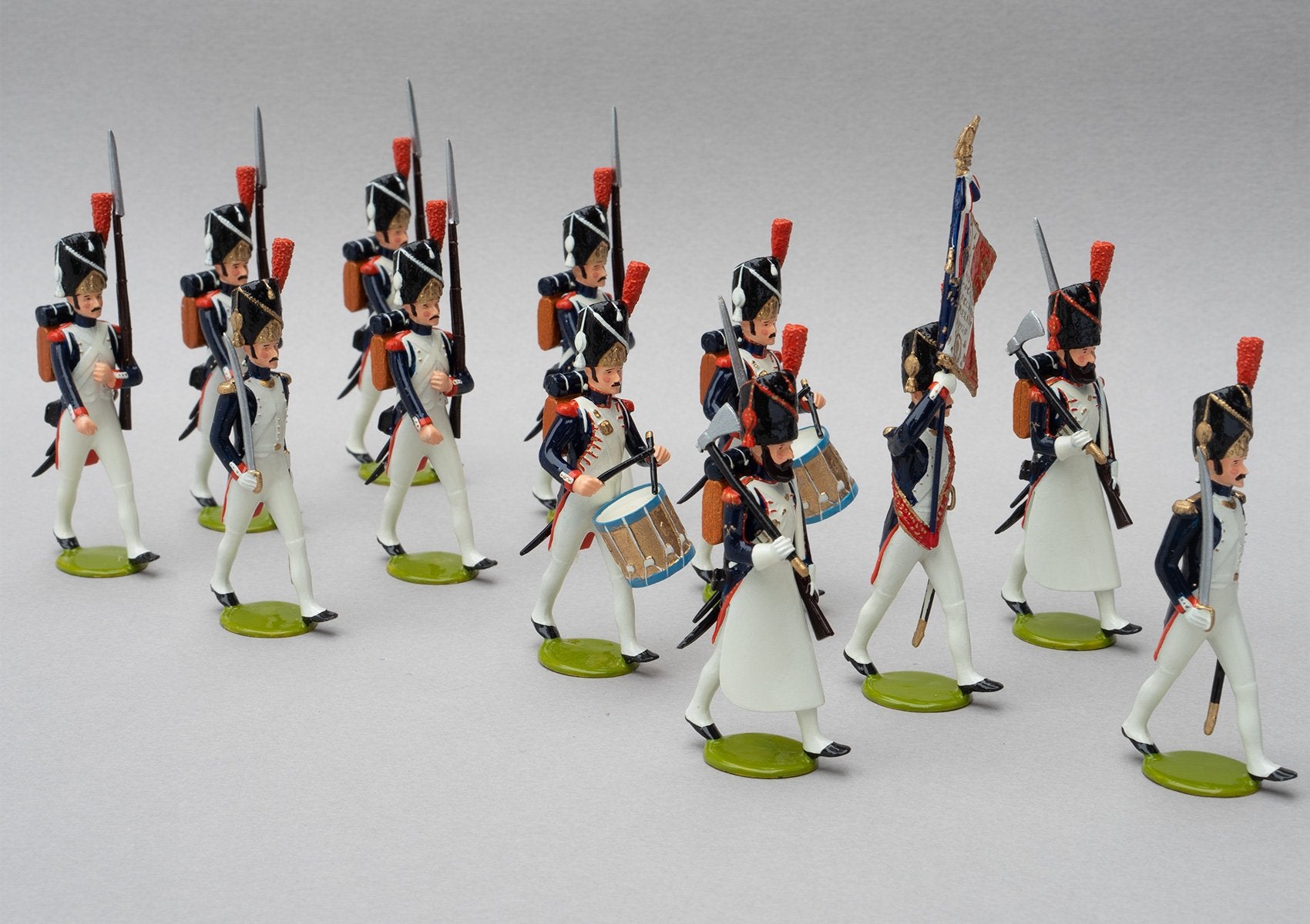 Set 110 Grenadiers à Pied, Head of Column, 1st Empire | French Infantry | Napoleonic Wars | Combined sets 110 and 107 showing 12 Grenadiers a pied at Head of Column | Waterloo | © Imperial Productions | Sculpt by David Cowe