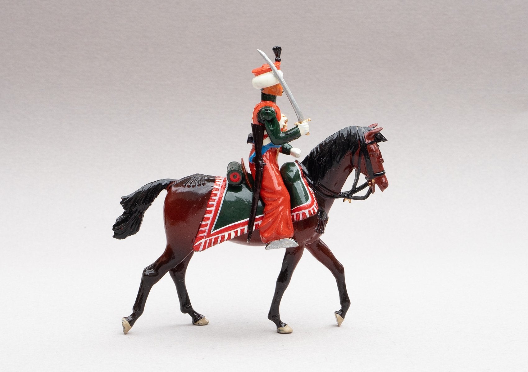 Set 117 Marmelukes | French Cavalry | Napoleonic Wars | Single mounted cavalry figure. His uniform is of Syrian and Turkish Mameluke pattern; turban, sleeved chemise, arab sash, charoual-style trousers, and Mameluke sabre | Waterloo | © Imperial Productions | Sculpt by David Cowe