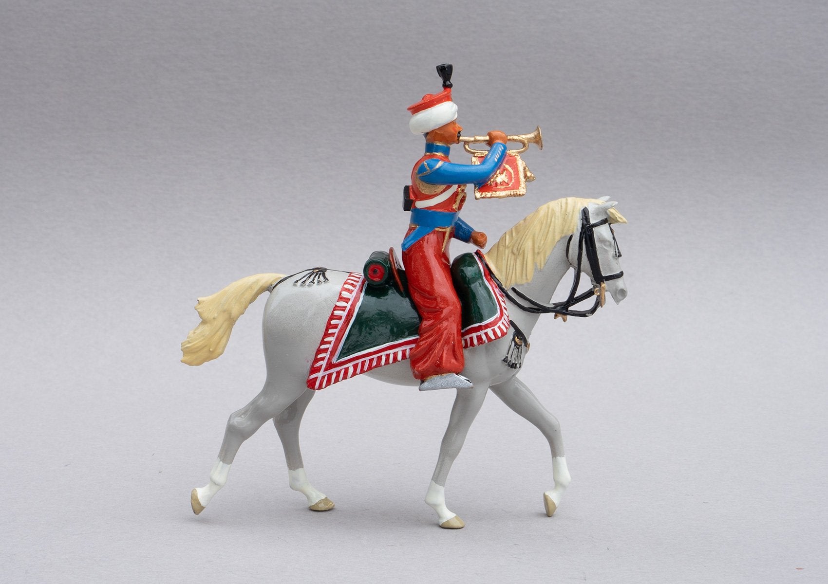 Set 119 Mameluke Trumpeter | French Cavalry | Napoleonic Wars | Trumpeter of Marmeluke cavalry. Distinguished by his sky blue tunic. Single mounted trumpeter on grey horse | Waterloo | © Imperial Productions | Sculpt by David Cowe