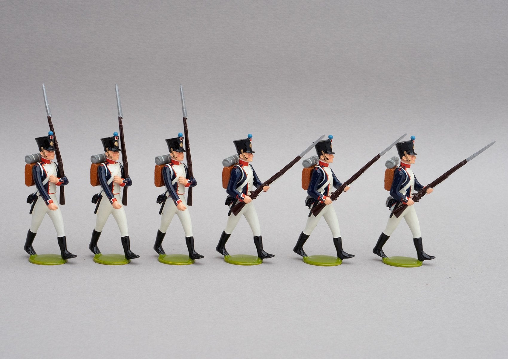 Set 135 Fusiliers Line Infantry | French Infantry | Napoleonic Wars | Three men marching at slope, three at the ready | Waterloo | © Imperial Productions | Sculpt by David Cowe