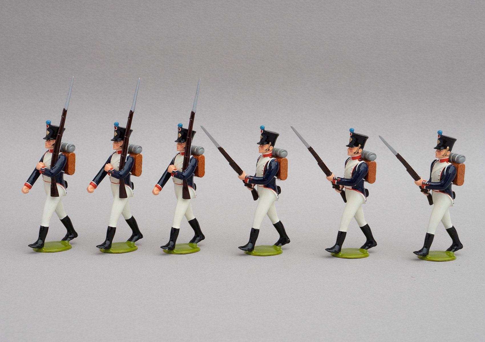 Set 135 Fusiliers Line Infantry | French Infantry | Napoleonic Wars | Three men marching at slope, three at the ready | Waterloo | © Imperial Productions | Sculpt by David Cowe