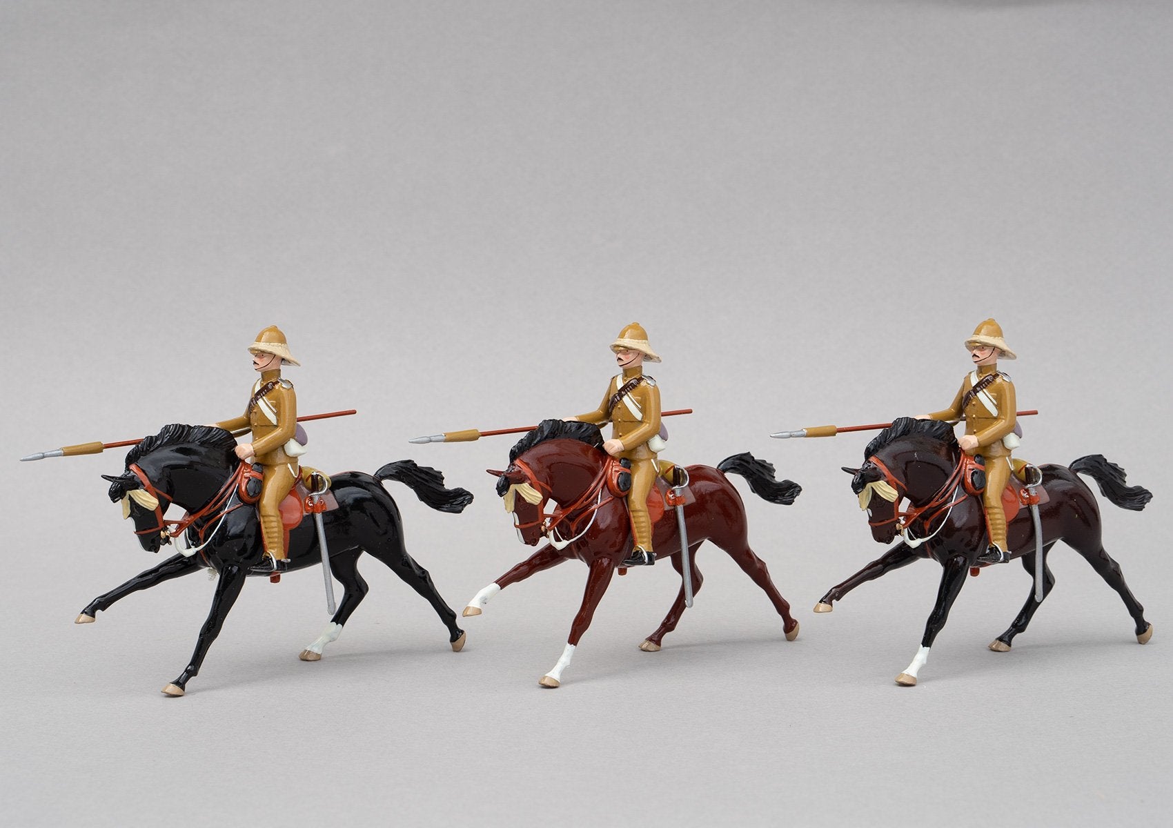 Set 141 21st Lancers, Battle of Omdurman 1898 | British Cavalry | Sudan War | Three mounted khaki cavalry with spears and rifles | Omdurman, Relief of Gordon, Nile River | © Imperial Productions | Sculpt by David Cowe