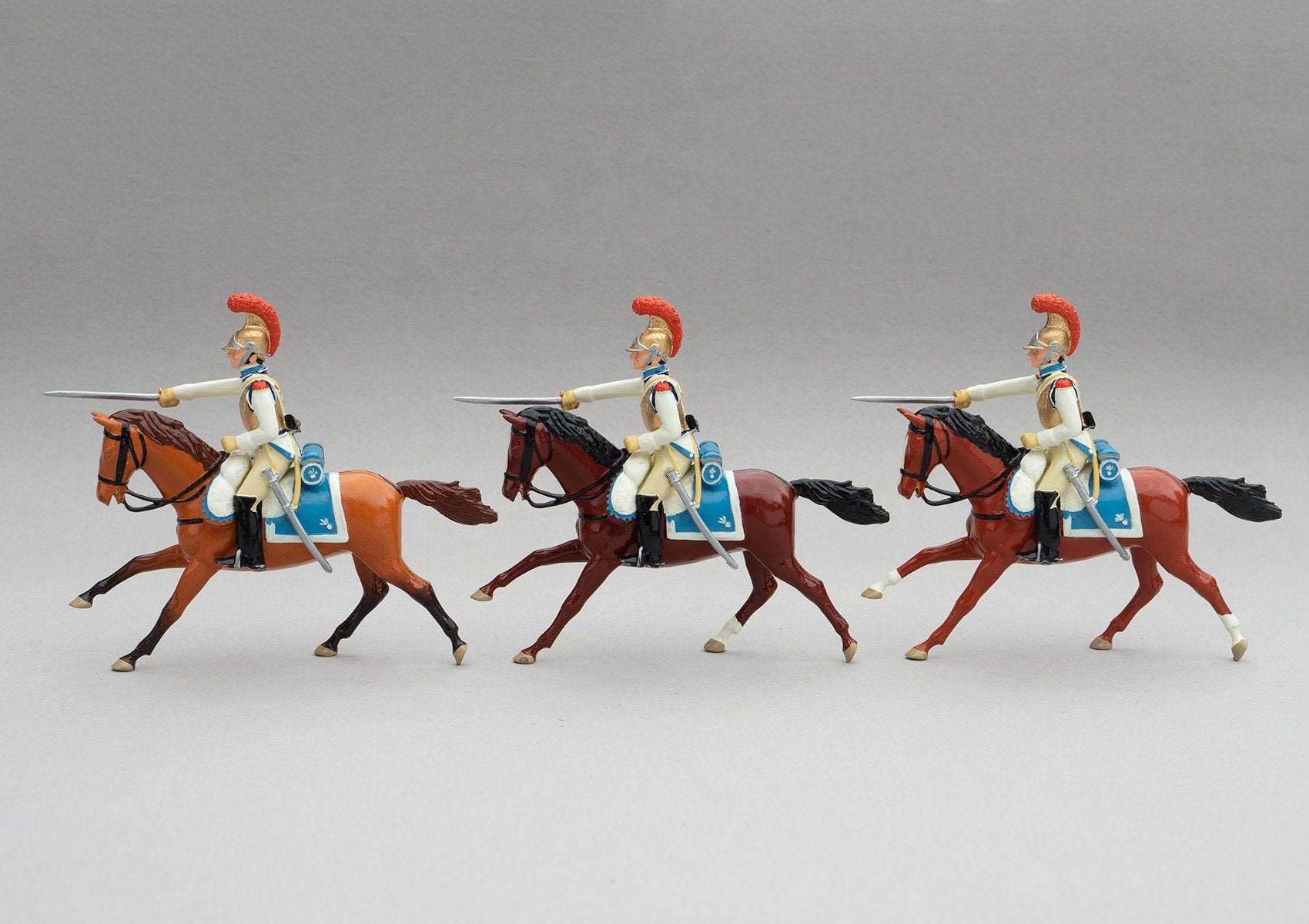 Set 144 Carabiners | French Cavalry | Napoleonic Wars | Three mounted heavy cavalrymen with sabres drawn | Waterloo | © Imperial Productions | Sculpt by David Cowe