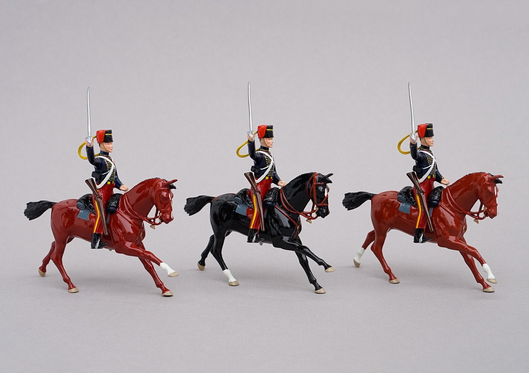 Set 88 11th Hussars 1854 | British Cavalry | Crimean War | Three mounted Hussars, with sabres drawn | Balaclava, Sevastapol, Alma, Charge of the Light Brigade | © Imperial Productions | Sculpt by David Cowe
