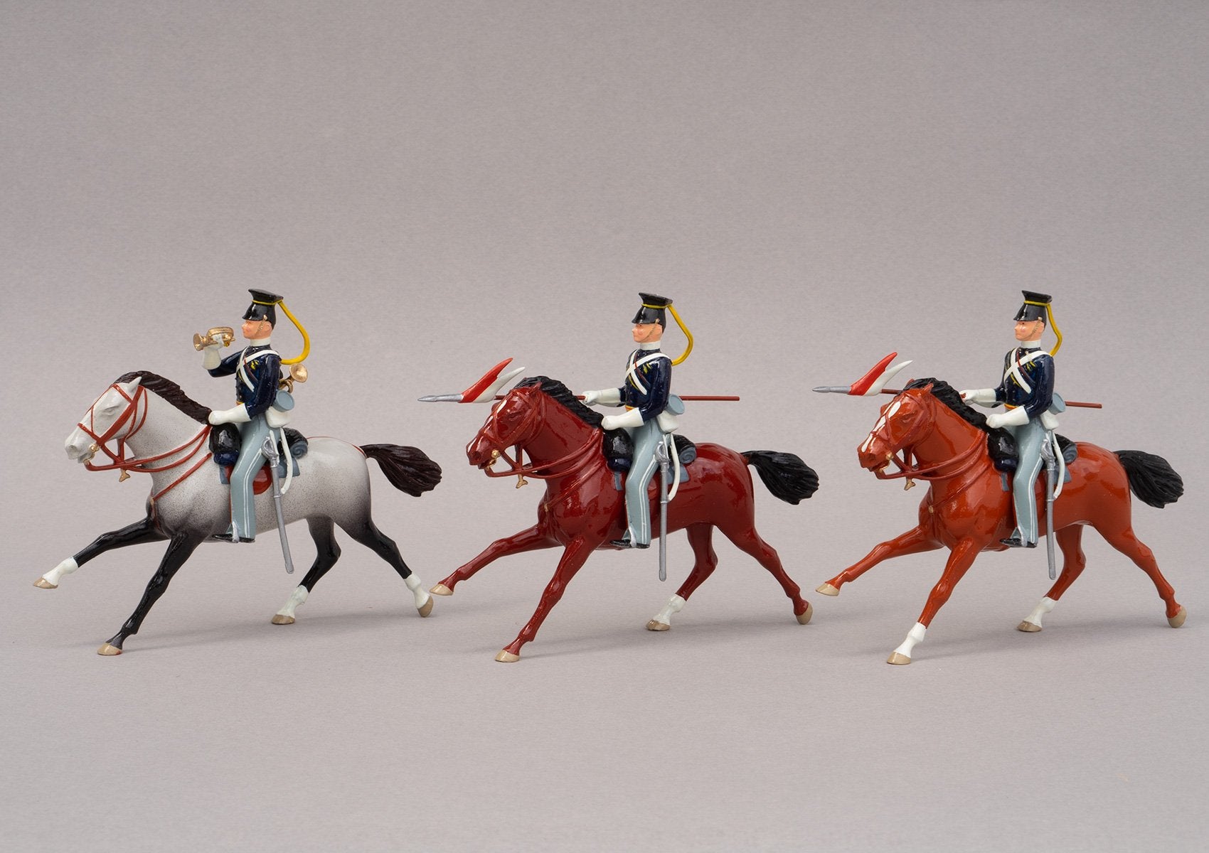 Set 91 17th Lancers 1854 | British Cavalry | Crimean War | Three mounted lancers, one bugler, two lancers | Balaclava, Sevastapol, Alma, Charge of the Light Brigade | © Imperial Productions | Sculpt by David Cowe
